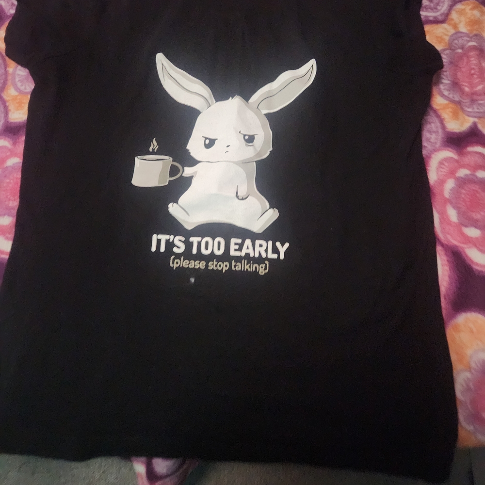 Black Graphic T-Shirt with Bunny Print